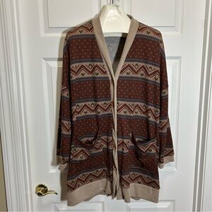 CY Fashion Brown Striped Pattern Cardigan Sweater